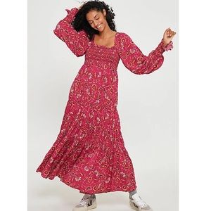 Free People Sweet Escape Smocked Floral Long Sleeve Tiered Maxi